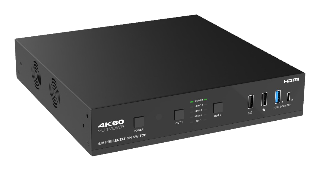     3 HDMI 20  1 USB-C  HDMI 20  HDBaseT  USB 20 KVM  Dante   HDBaseT  70 Prestel SWHC-PU4K42MVS