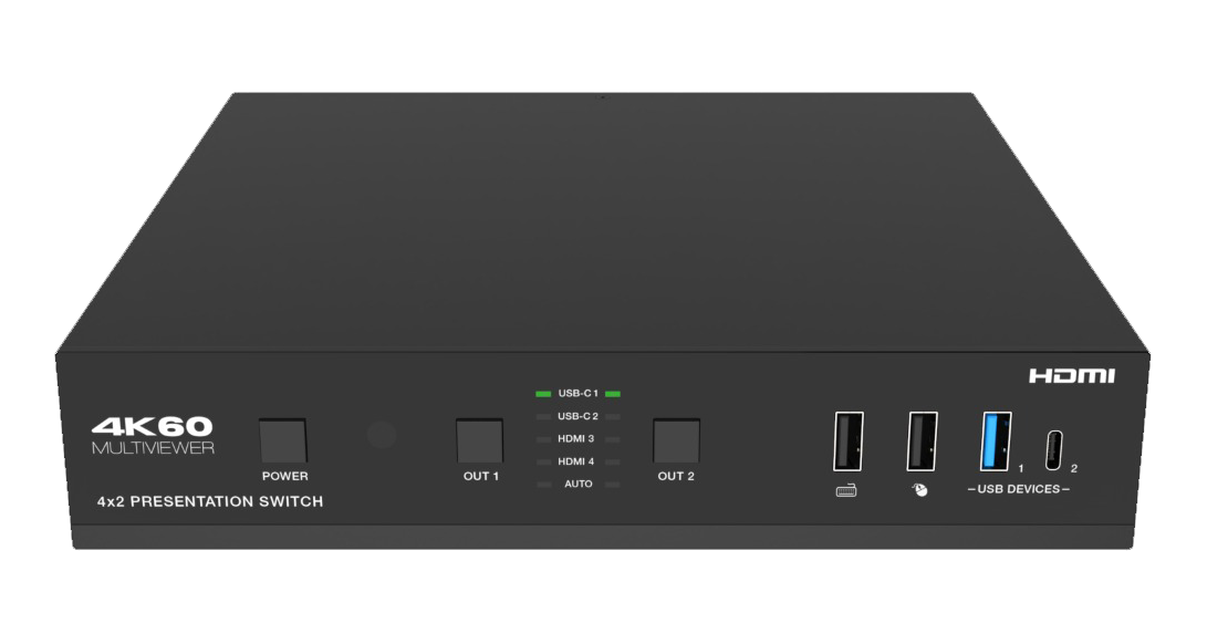     3 HDMI 20  1 USB-C  HDMI 20  HDBaseT  USB 20 KVM  Dante   HDBaseT  70 Prestel SWHC-PU4K42MVS