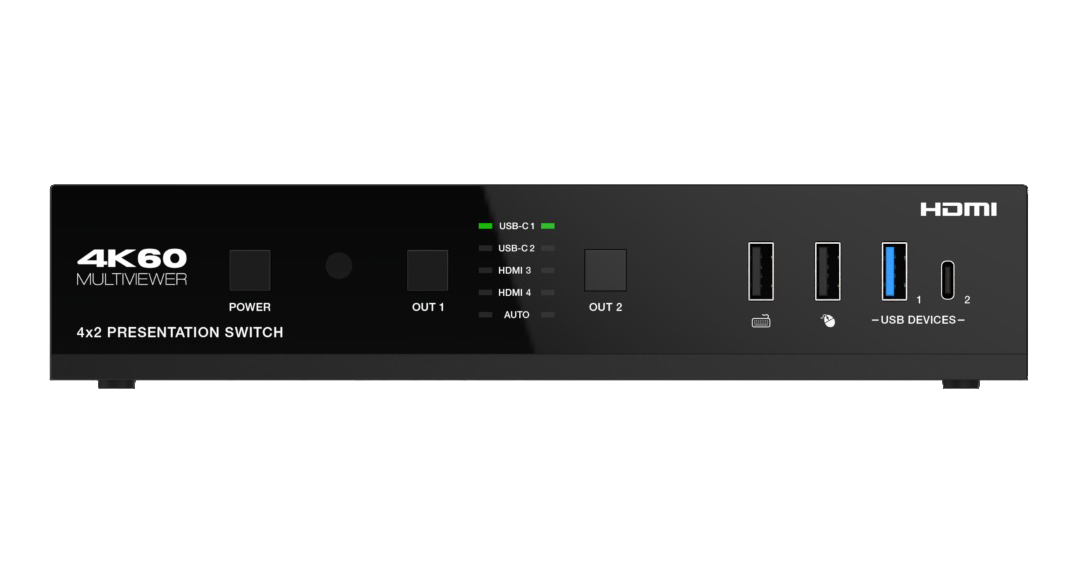     3 HDMI 20  1 USB-C  HDMI 20  HDBaseT  USB 20 KVM  Dante   HDBaseT  70 Prestel SWHC-PU4K42MVS