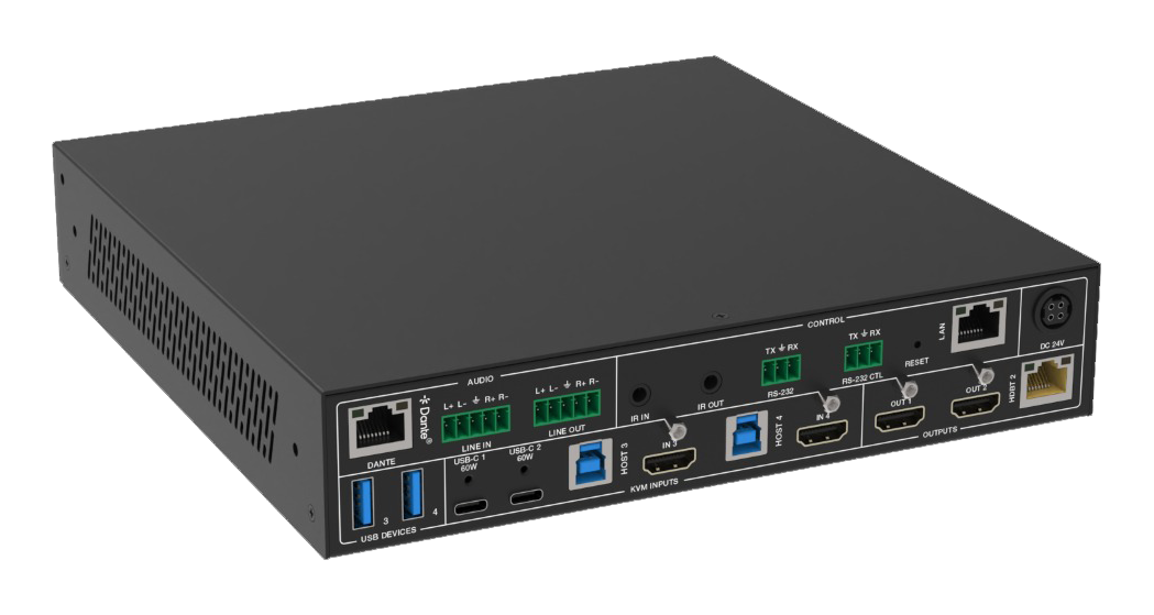     3 HDMI 20  1 USB-C  HDMI 20  HDBaseT  USB 20 KVM  Dante   HDBaseT  70 Prestel SWHC-PU4K42MVS
