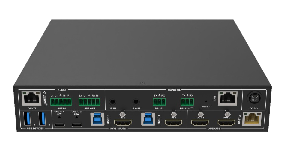     3 HDMI 20  1 USB-C  HDMI 20  HDBaseT  USB 20 KVM  Dante   HDBaseT  70 Prestel SWHC-PU4K42MVS