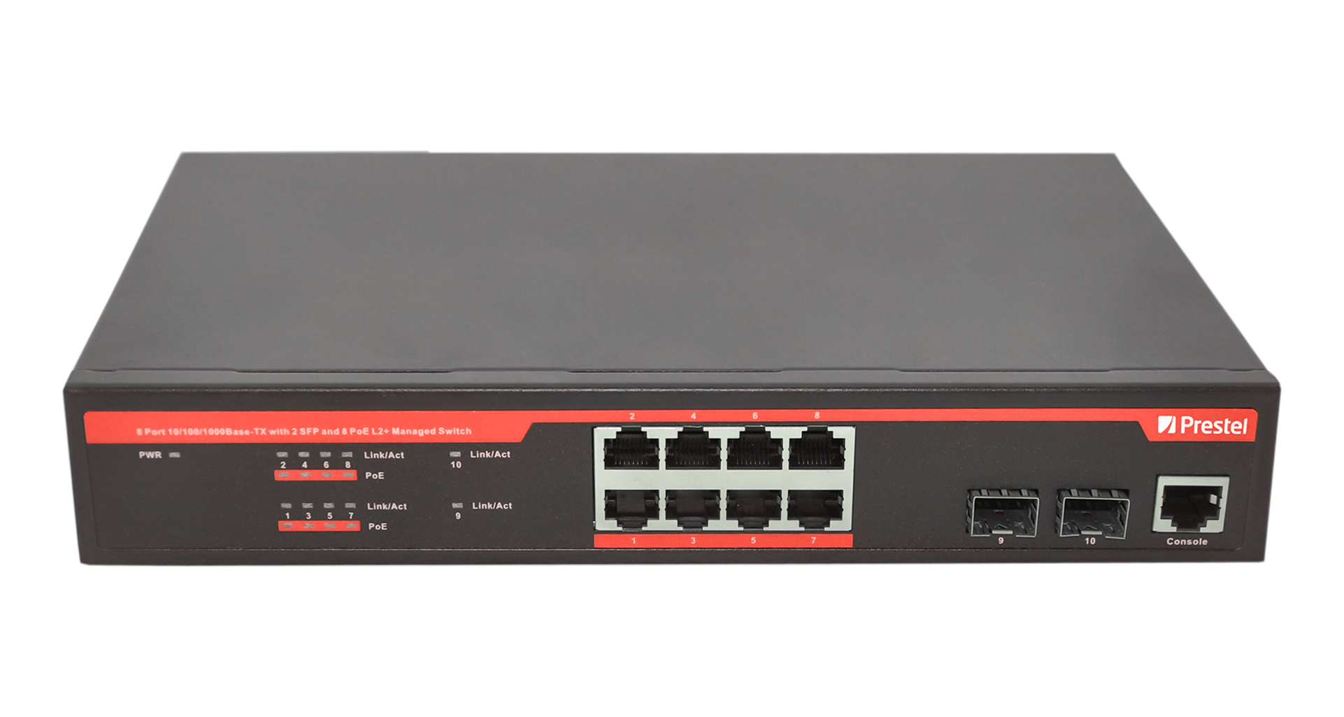 Управляемый 8-портовый сетевой коммутатор PoE L2 270 Вт Prestel NS2-8C1-270P-2F1